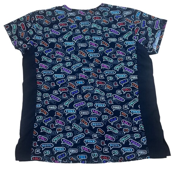 Divine Stretch Black Scrub Top Women’s Size L – Printed, V-Neck, 3 Pockets - Picture 3 of 3